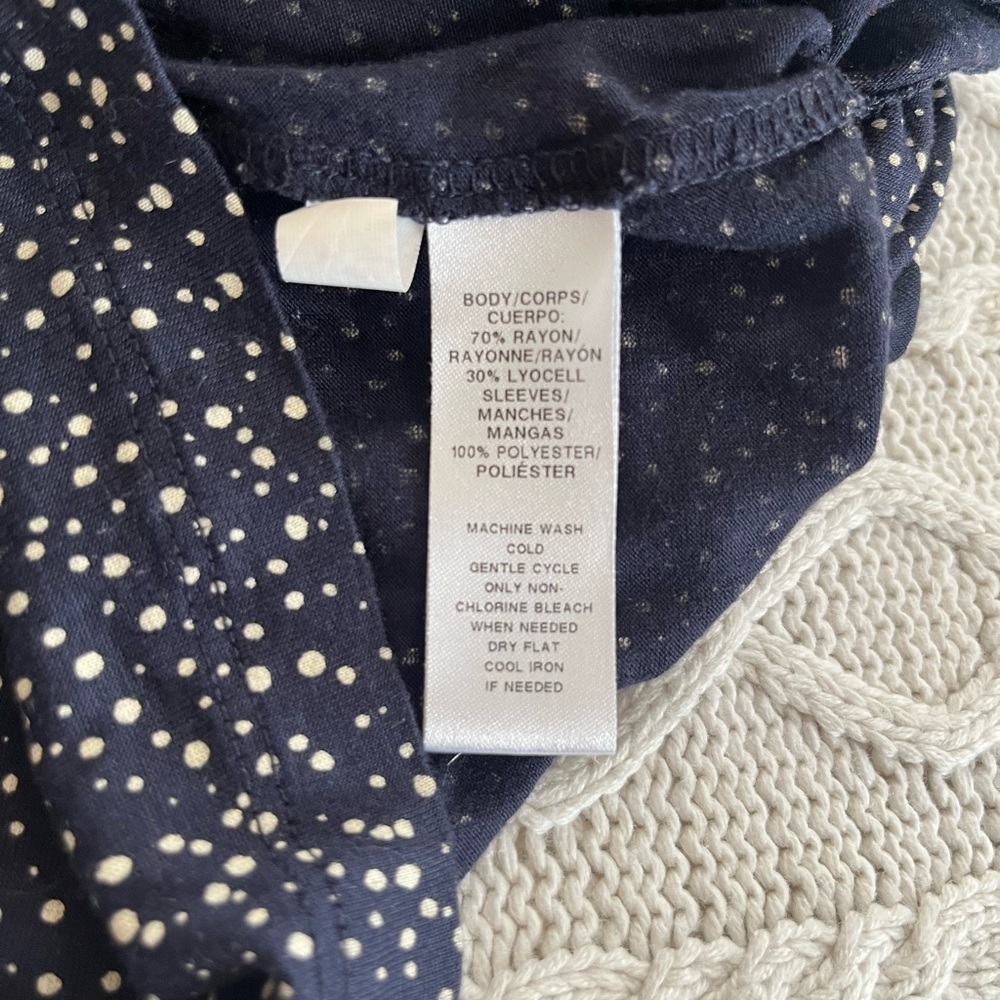 LOFT Navy Blue Speckled Dots Blouse Rayon Blend Women’s Size Small - Picture 11 of 16